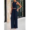 imagePRETTYGARDEN Spring Two Piece Sets For Women 2025 Ribbed Knit Crew Neck Sleeveless Tank Tops Wide Leg Pants Casual Lounge SetNavy