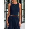 imagePRETTYGARDEN Spring Two Piece Sets For Women 2025 Ribbed Knit Crew Neck Sleeveless Tank Tops Wide Leg Pants Casual Lounge SetNavy