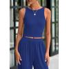 imagePRETTYGARDEN Spring Two Piece Sets For Women 2025 Ribbed Knit Crew Neck Sleeveless Tank Tops Wide Leg Pants Casual Lounge SetRoyal Blue
