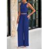 imagePRETTYGARDEN Spring Two Piece Sets For Women 2025 Ribbed Knit Crew Neck Sleeveless Tank Tops Wide Leg Pants Casual Lounge SetRoyal Blue