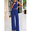 imagePRETTYGARDEN Spring Two Piece Sets For Women 2025 Ribbed Knit Crew Neck Sleeveless Tank Tops Wide Leg Pants Casual Lounge SetRoyal Blue