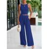 imagePRETTYGARDEN Spring Two Piece Sets For Women 2025 Ribbed Knit Crew Neck Sleeveless Tank Tops Wide Leg Pants Casual Lounge SetRoyal Blue
