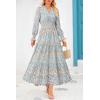 imagePRETTYGARDEN Womens Floral Maxi Dress 2025 Spring Long Sleeve V Neck Casual A Line Long Flowy Boho Party DressesFloral Blue White