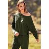 imagePRETTYGARDEN Womens Spring Fall Fashion Outfits 2 Piece Sweatsuit Long Sleeve Pullover Long Pants Ribbed Matching Lounge SetArmy Green