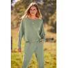 imagePRETTYGARDEN Womens Spring Fall Fashion Outfits 2 Piece Sweatsuit Long Sleeve Pullover Long Pants Ribbed Matching Lounge SetBean Green