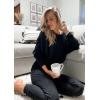 imagePRETTYGARDEN Womens Spring Fall Fashion Outfits 2 Piece Sweatsuit Long Sleeve Pullover Long Pants Ribbed Matching Lounge SetBlack