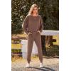 imagePRETTYGARDEN Womens Spring Fall Fashion Outfits 2 Piece Sweatsuit Long Sleeve Pullover Long Pants Ribbed Matching Lounge SetCoffee