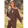 imagePRETTYGARDEN Womens Spring Fall Fashion Outfits 2 Piece Sweatsuit Long Sleeve Pullover Long Pants Ribbed Matching Lounge SetCoffee