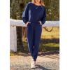 imagePRETTYGARDEN Womens Spring Fall Fashion Outfits 2 Piece Sweatsuit Long Sleeve Pullover Long Pants Ribbed Matching Lounge SetDark Blue