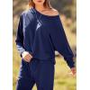 imagePRETTYGARDEN Womens Spring Fall Fashion Outfits 2 Piece Sweatsuit Long Sleeve Pullover Long Pants Ribbed Matching Lounge SetDark Blue
