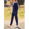 imagePRETTYGARDEN Womens Spring Fall Fashion Outfits 2 Piece Sweatsuit Long Sleeve Pullover Long Pants Ribbed Matching Lounge SetDark Blue