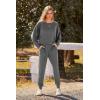 imagePRETTYGARDEN Womens Spring Fall Fashion Outfits 2 Piece Sweatsuit Long Sleeve Pullover Long Pants Ribbed Matching Lounge SetDark Grey