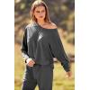 imagePRETTYGARDEN Womens Spring Fall Fashion Outfits 2 Piece Sweatsuit Long Sleeve Pullover Long Pants Ribbed Matching Lounge SetDark Grey