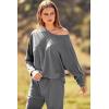 imagePRETTYGARDEN Womens Spring Fall Fashion Outfits 2 Piece Sweatsuit Long Sleeve Pullover Long Pants Ribbed Matching Lounge SetGrey