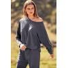 imagePRETTYGARDEN Womens Spring Fall Fashion Outfits 2 Piece Sweatsuit Long Sleeve Pullover Long Pants Ribbed Matching Lounge SetGrey Blue