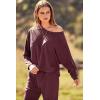 imagePRETTYGARDEN Womens Spring Fall Fashion Outfits 2 Piece Sweatsuit Long Sleeve Pullover Long Pants Ribbed Matching Lounge SetWine Red