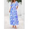 imagePRETTYGARDEN Womens Summer Maxi Dress 2025 Boho Floral Wrap V Neck Puff Short Sleeve Ruffle Flowy Beach Resort Long DressesBlue Flower