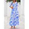 imagePRETTYGARDEN Womens Summer Maxi Dress 2025 Boho Floral Wrap V Neck Puff Short Sleeve Ruffle Flowy Beach Resort Long DressesBlue Flower