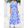 imagePRETTYGARDEN Womens Summer Maxi Dress 2025 Boho Floral Wrap V Neck Puff Short Sleeve Ruffle Flowy Beach Resort Long DressesBlue Flower