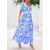 imagePRETTYGARDEN Womens Summer Maxi Dress 2025 Boho Floral Wrap V Neck Puff Short Sleeve Ruffle Flowy Beach Resort Long DressesBlue Flower
