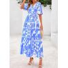 imagePRETTYGARDEN Womens Summer Maxi Dress 2025 Boho Floral Wrap V Neck Puff Short Sleeve Ruffle Flowy Beach Resort Long DressesBlue Flower