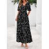 imagePRETTYGARDEN Womens Summer Maxi Dress 2025 Boho Floral Wrap V Neck Puff Short Sleeve Ruffle Flowy Beach Resort Long DressesFloral Black