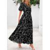 imagePRETTYGARDEN Womens Summer Maxi Dress 2025 Boho Floral Wrap V Neck Puff Short Sleeve Ruffle Flowy Beach Resort Long DressesFloral Black