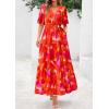 imagePRETTYGARDEN Womens Summer Maxi Dress 2025 Boho Floral Wrap V Neck Puff Short Sleeve Ruffle Flowy Beach Resort Long DressesFloral Orange