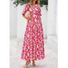 imagePRETTYGARDEN Womens Summer Maxi Dress 2025 Boho Floral Wrap V Neck Puff Short Sleeve Ruffle Flowy Beach Resort Long DressesFloral Pink Yellow