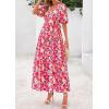 imagePRETTYGARDEN Womens Summer Maxi Dress 2025 Boho Floral Wrap V Neck Puff Short Sleeve Ruffle Flowy Beach Resort Long DressesFloral Pink Yellow