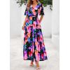 imagePRETTYGARDEN Womens Summer Maxi Dress 2025 Boho Floral Wrap V Neck Puff Short Sleeve Ruffle Flowy Beach Resort Long DressesMulticolored Flower
