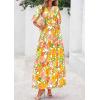 imagePRETTYGARDEN Womens Summer Maxi Dress 2025 Boho Floral Wrap V Neck Puff Short Sleeve Ruffle Flowy Beach Resort Long DressesWhite Yellow Flower
