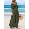 imagePRETTYGARDEN Womens Summer Puff Short Sleeve Maxi Dress Square Neck Smocked Tiered Ruffle A Line Long Flowy Beach DressesArmy Green