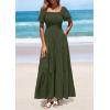 imagePRETTYGARDEN Womens Summer Puff Short Sleeve Maxi Dress Square Neck Smocked Tiered Ruffle A Line Long Flowy Beach DressesArmy Green