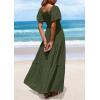 imagePRETTYGARDEN Womens Summer Puff Short Sleeve Maxi Dress Square Neck Smocked Tiered Ruffle A Line Long Flowy Beach DressesArmy Green