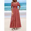 imagePRETTYGARDEN Womens Summer Puff Short Sleeve Maxi Dress Square Neck Smocked Tiered Ruffle A Line Long Flowy Beach DressesBean Paste Pink