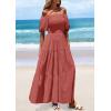 imagePRETTYGARDEN Womens Summer Puff Short Sleeve Maxi Dress Square Neck Smocked Tiered Ruffle A Line Long Flowy Beach DressesBean Paste Pink