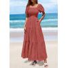 imagePRETTYGARDEN Womens Summer Puff Short Sleeve Maxi Dress Square Neck Smocked Tiered Ruffle A Line Long Flowy Beach DressesBean Paste Pink
