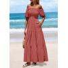 imagePRETTYGARDEN Womens Summer Puff Short Sleeve Maxi Dress Square Neck Smocked Tiered Ruffle A Line Long Flowy Beach DressesBean Paste Pink