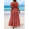 imagePRETTYGARDEN Womens Summer Puff Short Sleeve Maxi Dress Square Neck Smocked Tiered Ruffle A Line Long Flowy Beach DressesBean Paste Pink