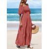 imagePRETTYGARDEN Womens Summer Puff Short Sleeve Maxi Dress Square Neck Smocked Tiered Ruffle A Line Long Flowy Beach DressesBean Paste Pink