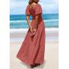 imagePRETTYGARDEN Womens Summer Puff Short Sleeve Maxi Dress Square Neck Smocked Tiered Ruffle A Line Long Flowy Beach DressesBean Paste Pink