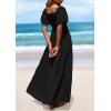 imagePRETTYGARDEN Womens Summer Puff Short Sleeve Maxi Dress Square Neck Smocked Tiered Ruffle A Line Long Flowy Beach DressesBlack