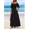 imagePRETTYGARDEN Womens Summer Puff Short Sleeve Maxi Dress Square Neck Smocked Tiered Ruffle A Line Long Flowy Beach DressesBlack