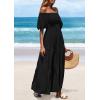 imagePRETTYGARDEN Womens Summer Puff Short Sleeve Maxi Dress Square Neck Smocked Tiered Ruffle A Line Long Flowy Beach DressesBlack