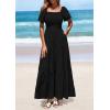 imagePRETTYGARDEN Womens Summer Puff Short Sleeve Maxi Dress Square Neck Smocked Tiered Ruffle A Line Long Flowy Beach DressesBlack