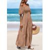 imagePRETTYGARDEN Womens Summer Puff Short Sleeve Maxi Dress Square Neck Smocked Tiered Ruffle A Line Long Flowy Beach DressesKhaki