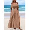 imagePRETTYGARDEN Womens Summer Puff Short Sleeve Maxi Dress Square Neck Smocked Tiered Ruffle A Line Long Flowy Beach DressesKhaki