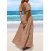 imagePRETTYGARDEN Womens Summer Puff Short Sleeve Maxi Dress Square Neck Smocked Tiered Ruffle A Line Long Flowy Beach DressesKhaki