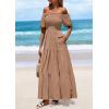 imagePRETTYGARDEN Womens Summer Puff Short Sleeve Maxi Dress Square Neck Smocked Tiered Ruffle A Line Long Flowy Beach DressesKhaki